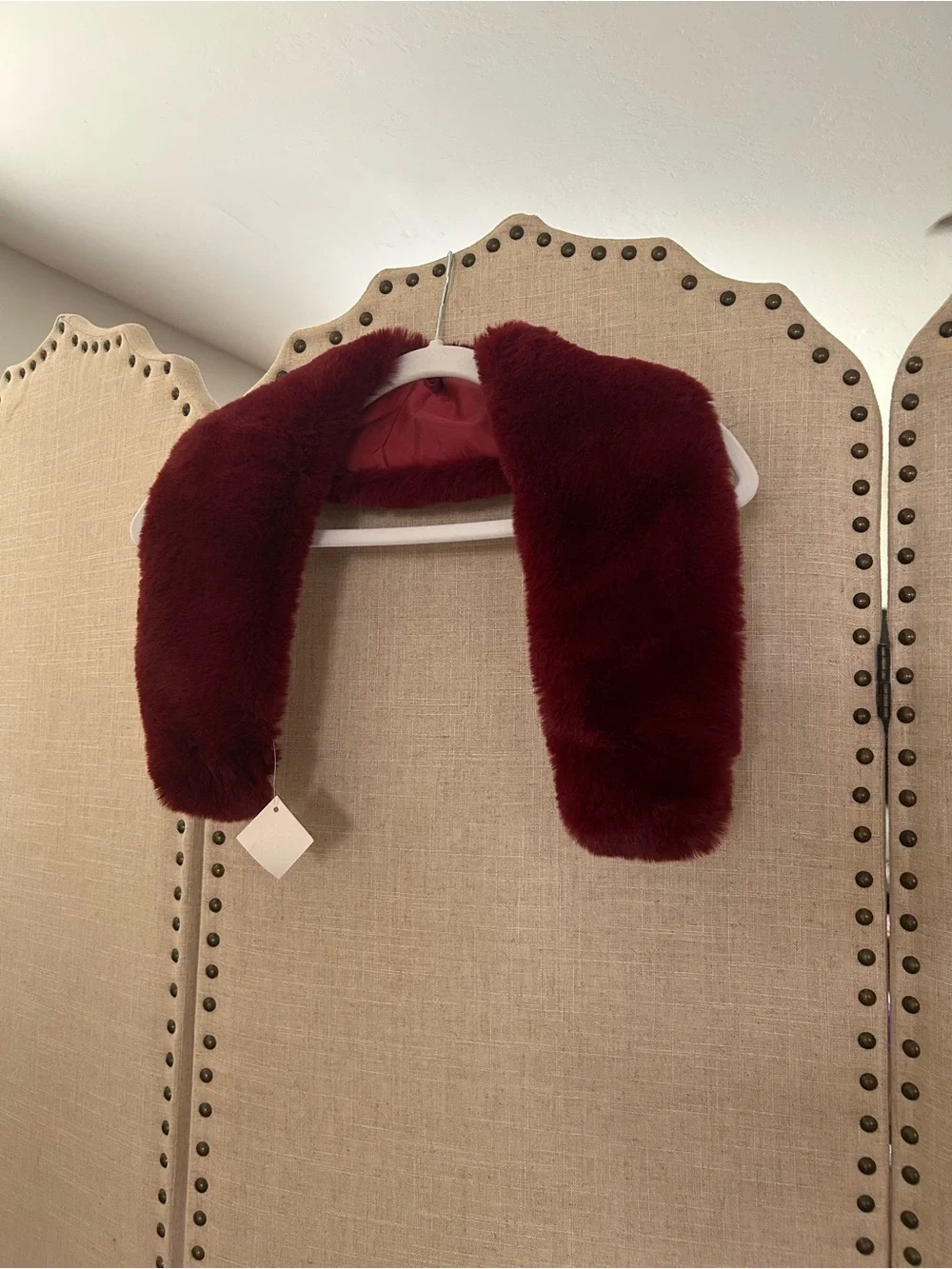Red Faux Fur Collar Scarf Wrap Deep Burgundy Wine Vegan